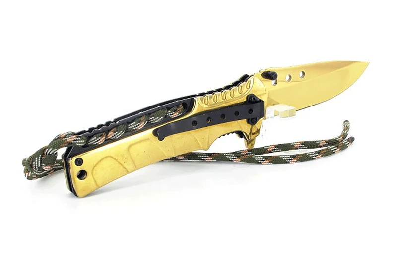 Couteau pliant Herbertz 567112 manche inox doré 12cm + lacet paracord