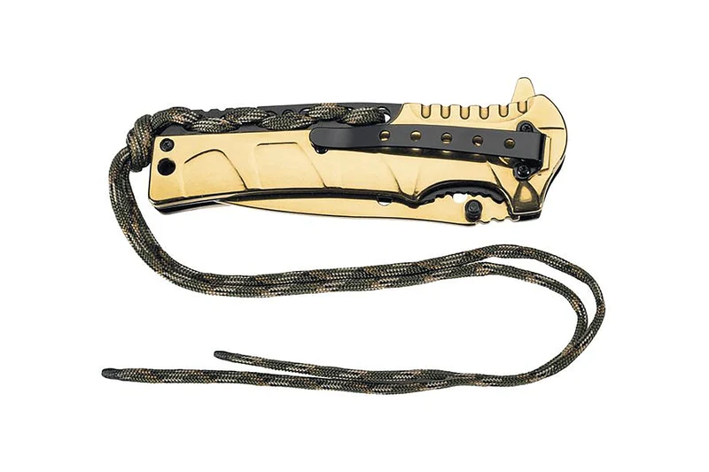 Couteau pliant Herbertz 567112 manche inox doré 12cm + lacet paracord
