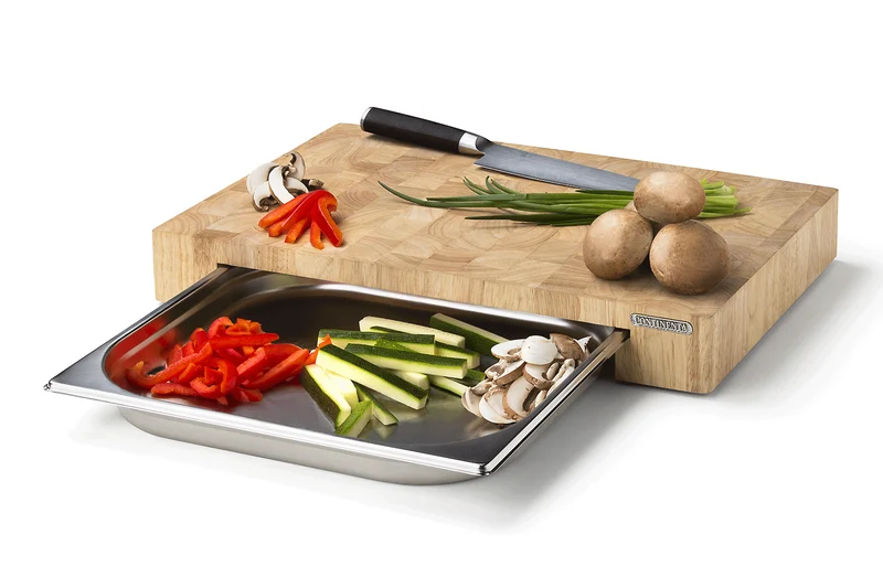 Planche à découper Continenta en bois 48x32,5x6cm + bac inox