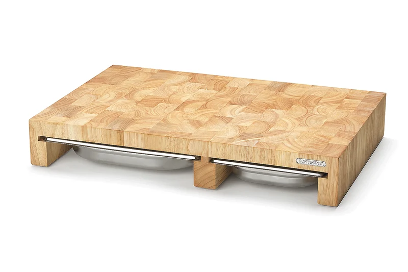 Planche à découper Continenta en bois 50x32,5x8,5cm + 3 bacs inox