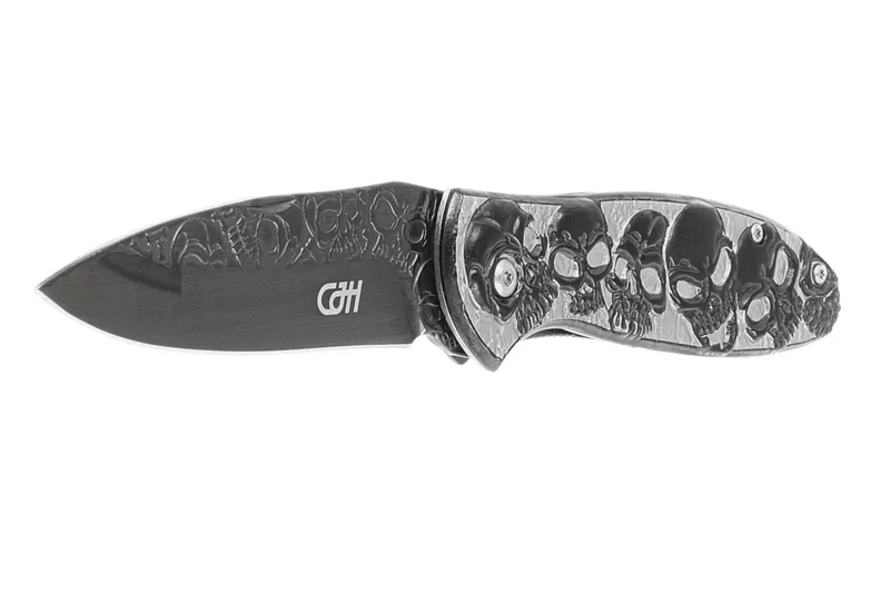 Couteau pliant Herbertz n°564612 tout inox têtes de mort relief 11.5cm