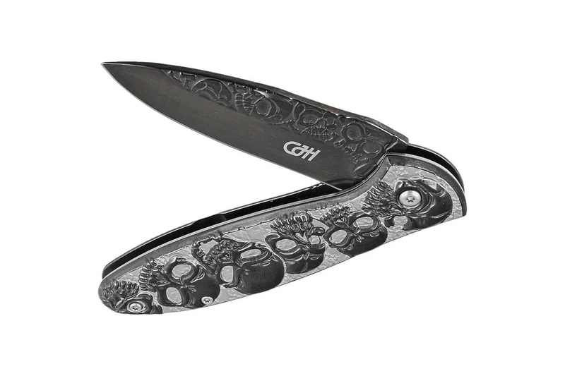 Couteau pliant Herbertz n°564612 tout inox têtes de mort relief 11.5cm