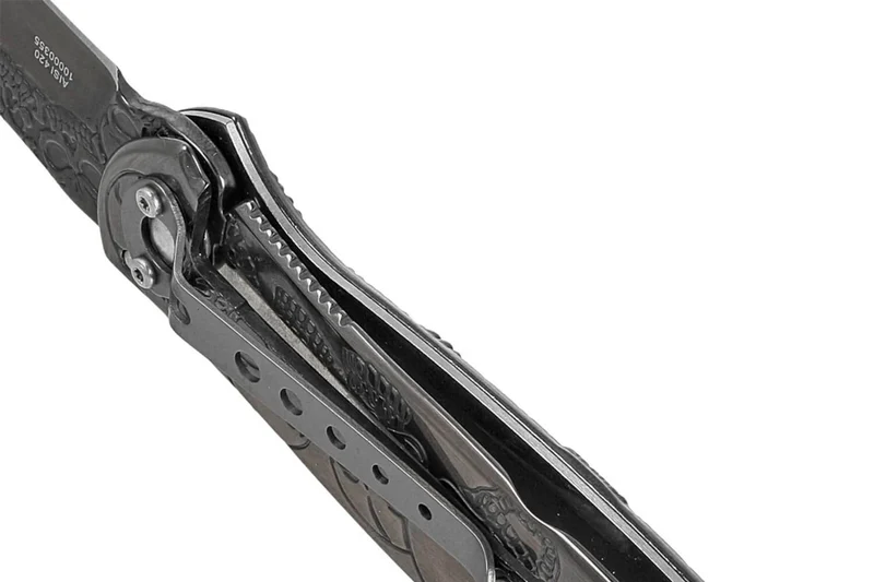 Couteau pliant Herbertz n°564612 tout inox têtes de mort relief 11.5cm