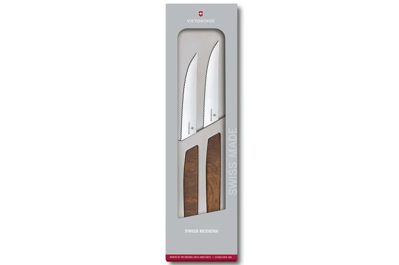 Set de 2 couteaux à steak Victorinox Swiss Modern lame dentée 12 cm manche noyer