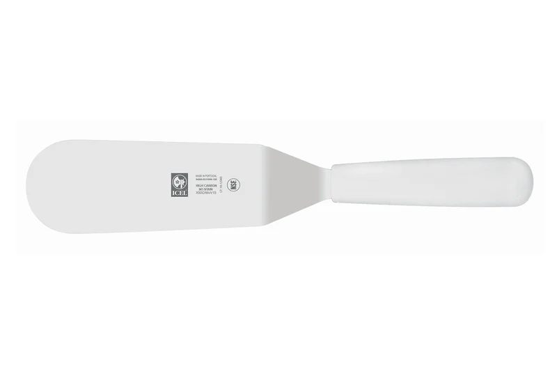 Spatule coudée professionnelle Icel lame 12cm à bout arrondi manche blanc