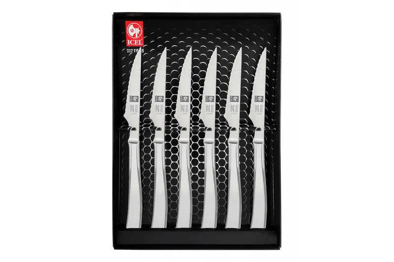 Coffret 6 couteaux à steak Icel lame microdentée 9cm tout inox