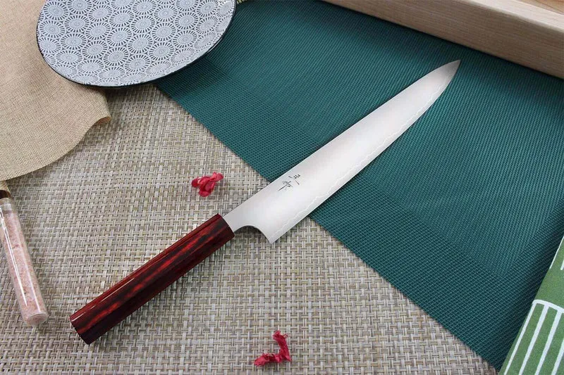 Couteau Sujihiki japonais artisanal Kei Kobayashi SG2 Heptagone 27cm