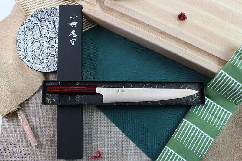 Couteau Sujihiki japonais artisanal Kei Kobayashi SG2 Heptagone 27cm