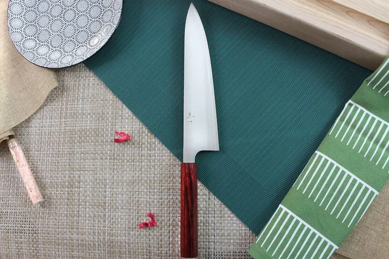 Couteau de chef japonais artisanal Kei Kobayashi SG2 Heptagone 24cm