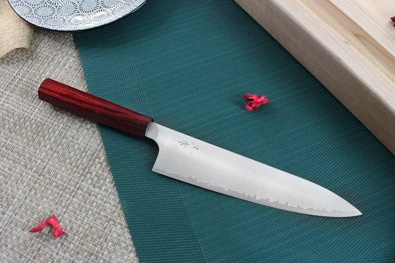 Couteau de chef japonais artisanal Kei Kobayashi SG2 Heptagone 21cm