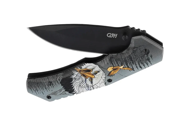 Couteau pliant Herbertz 584212 lame noire manche inox décor aigle 12cm