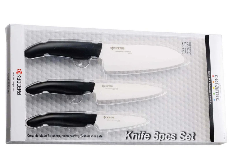 Coffret 3 couteaux Kyocera céramique santoku + office + petit office