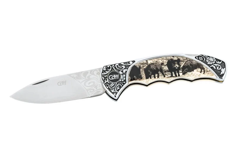 Couteau pliant Herbertz 588611 manche inox décor sangliers 11cm