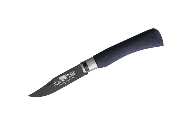 Couteau artisanal Old Bear Total Black virole grise manche bois d'Ayous stratifié