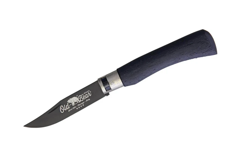 Couteau artisanal Old Bear Total Black virole grise manche bois d'Ayous stratifié