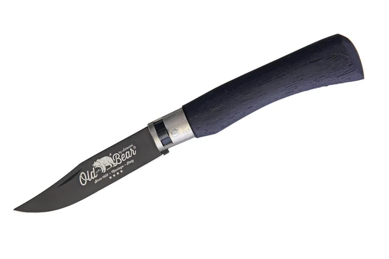 Couteau artisanal Old Bear Total Black virole grise manche bois d'Ayous stratifié