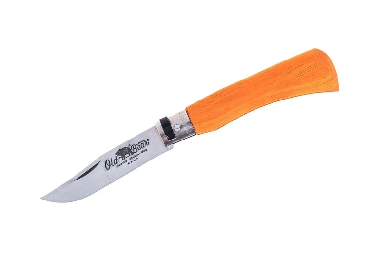Couteau artisanal Old Bear Full Color orange manche bois d'Ayous stratifié
