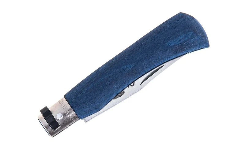 Couteau artisanal Old Bear Full Color bleu manche bois d'Ayous stratifié