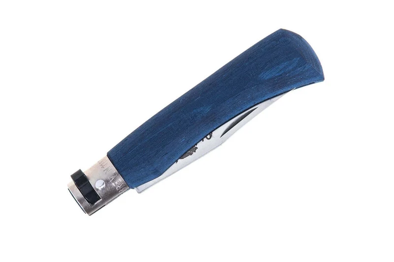Couteau artisanal Old Bear Full Color bleu manche bois d'Ayous stratifié