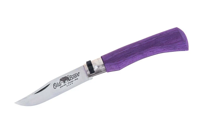 Couteau artisanal Old Bear Full Color violet manche bois d'Ayous stratifié