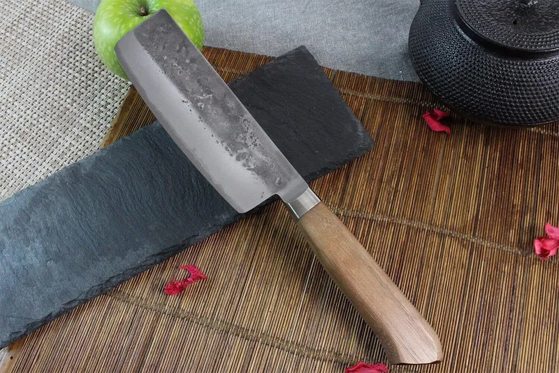 Couteau nakiri japonais artisanal Wusaki Nogami BS2 15cm manche en noyer