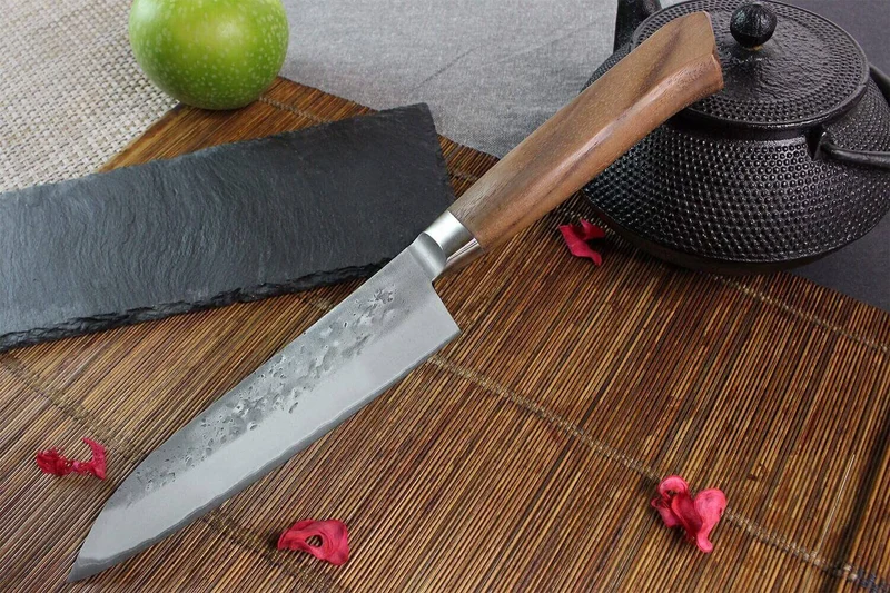 Couteau Santoku japonais artisanal Wusaki Nogami BS2 17cm manche en noyer
