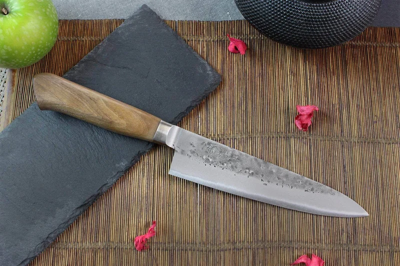 Couteau de chef japonais artisanal Wusaki Nogami BS2 18cm manche noyer