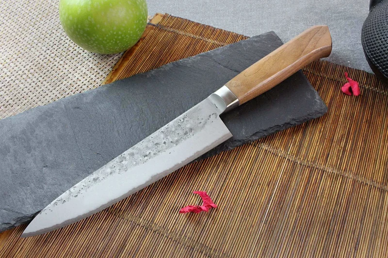 Couteau de chef japonais artisanal Wusaki Nogami BS2 18cm manche noyer