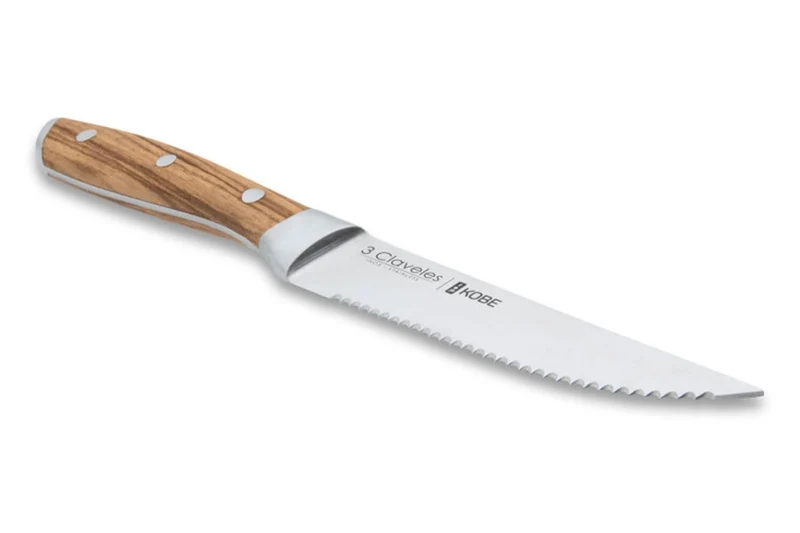 Set de 4 couteaux à steak 3 Claveles Kobe 11,5cm acier inox manche châtaignier