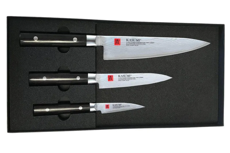 Coffret 3 couteaux japonais Kasumi Standard lames Damas
