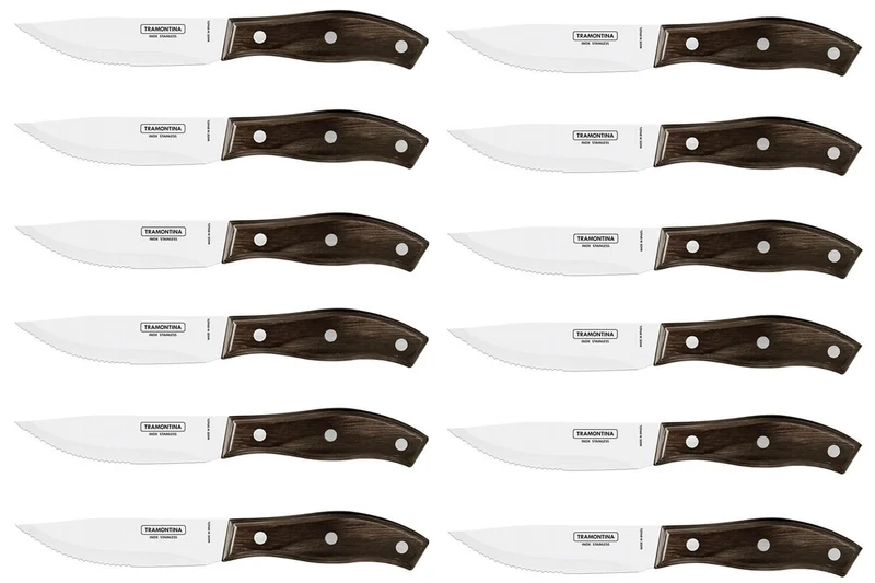 Set de 12 couteaux à steak Tramontina Jumbo lame 13cm manche bois marron