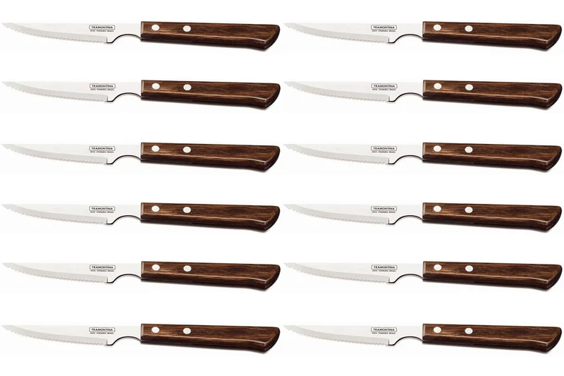 Set de 12 couteaux à steak Tramontina lame crantée 10cm manche marron