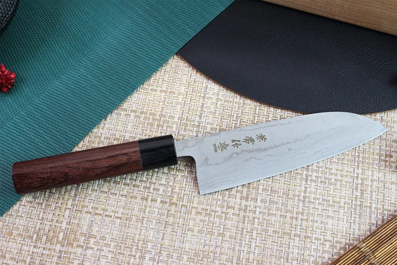 Couteau santoku japonais Japan Kanetsune Blue Steel damas 16.5cm