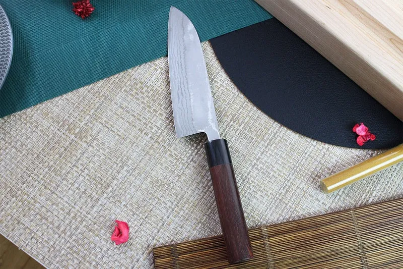 Couteau santoku japonais Japan Kanetsune Blue Steel damas 16.5cm