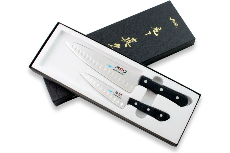 Coffret 2 couteaux japonais MAC Chef alvéolés : Universel 13cm + Chef 20cm