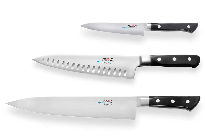 Coffret de 3 couteaux japonais MAC Professional office + chef alvéolé 20cm + chef 24cm