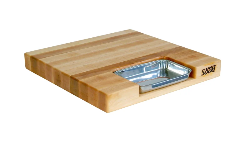 Planche Boos Blocks Prep Masters bois d'érable + plateau acier 38 x 36 x 6cm
