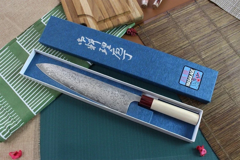 Couteau de chef japonais artisanal Masakage Kiri 27cm damas 49 couches