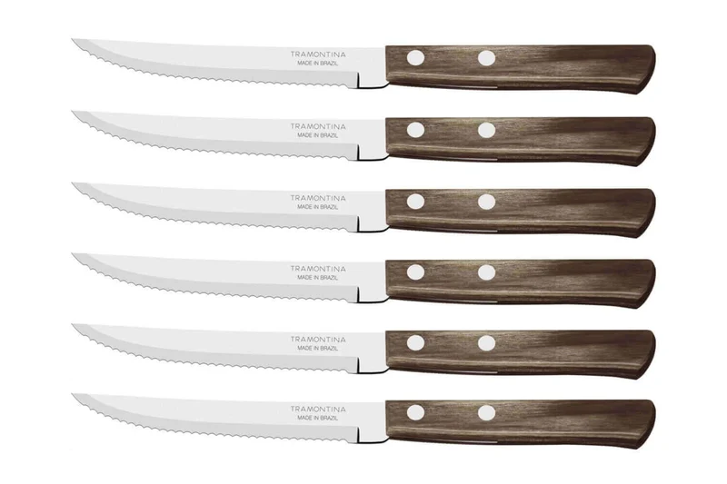 Set de 6 couteaux à steak Tramontina lame crantée 11cm manche marron