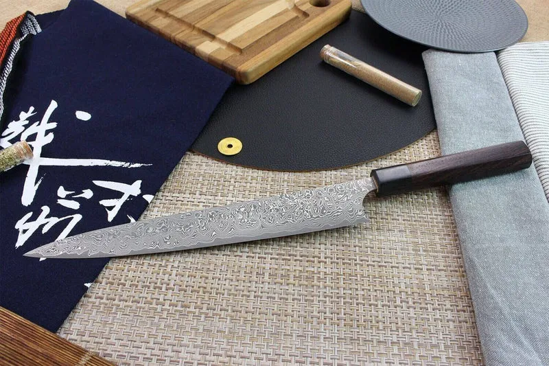 Couteau sujihiki japonais artisanal Masakage Kumo 27cm damas 63 couches