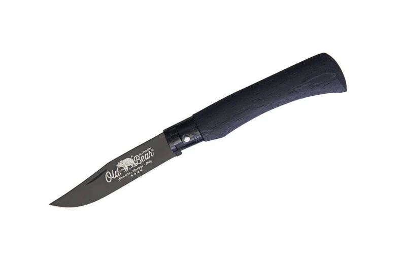 Couteau artisanal Old Bear Total Black virole noire manche bois d'ayous stratifié