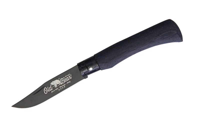 Couteau artisanal Old Bear Total Black virole noire manche bois d'ayous stratifié