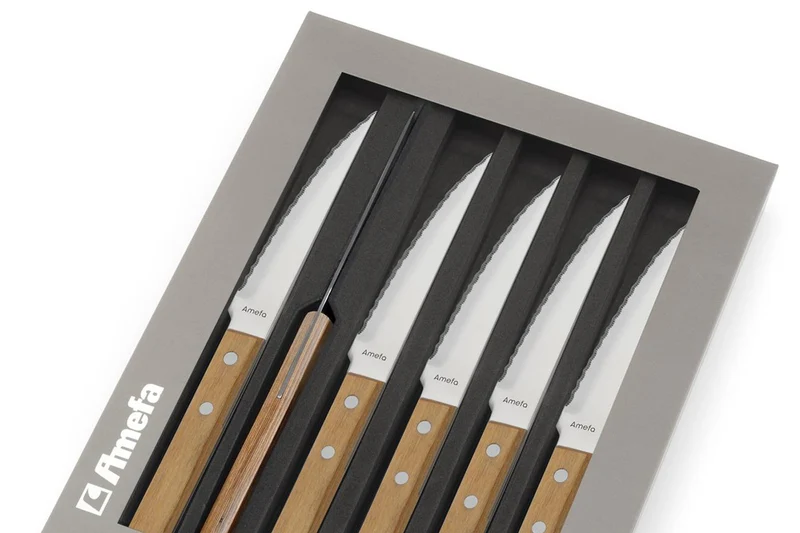 Coffret de 6 couteaux Pizza Bois Amefa inox et pakka