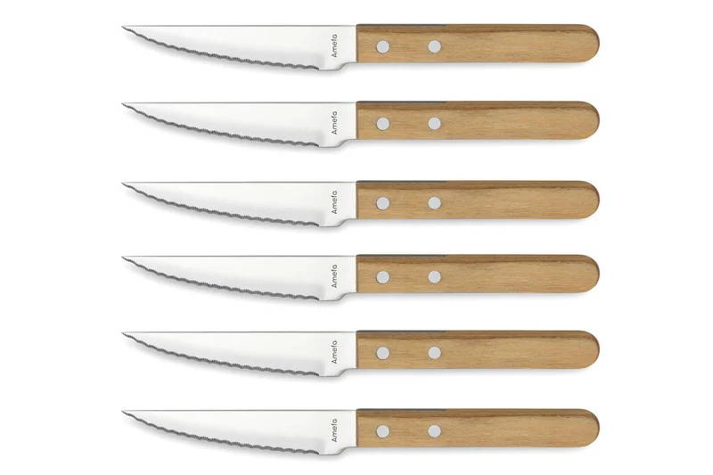 Coffret de 6 couteaux Pizza Bois Amefa inox et pakka