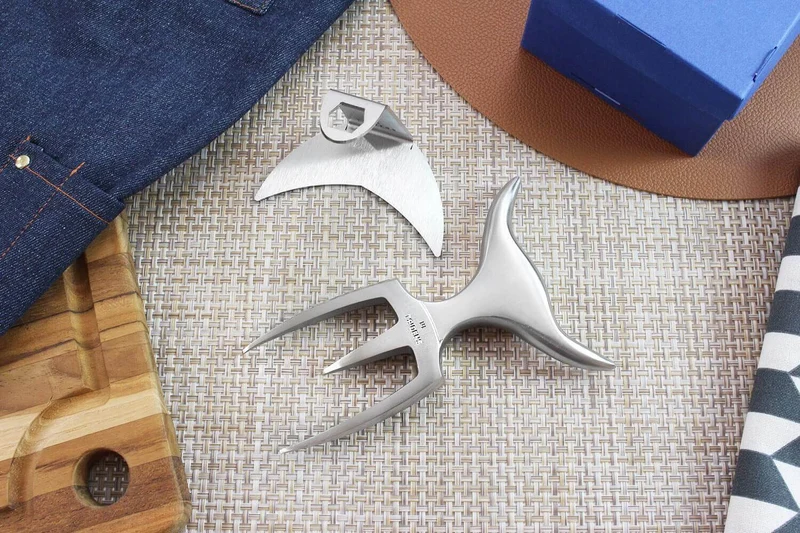 Fourchette à viande Tridens acier inox brossé + socle tout inox