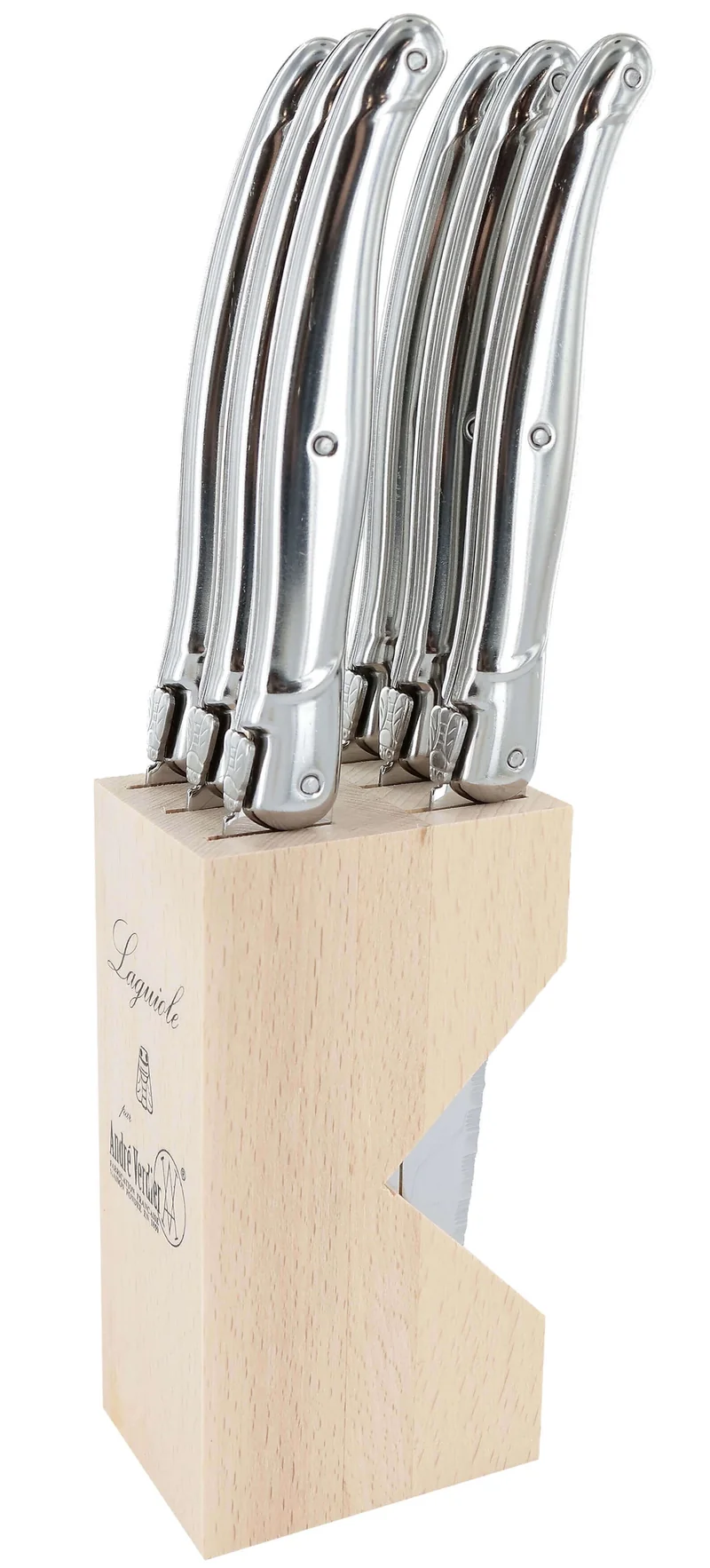 Bloc de 6 couteaux à steak microdentés Laguiole par André Verdier