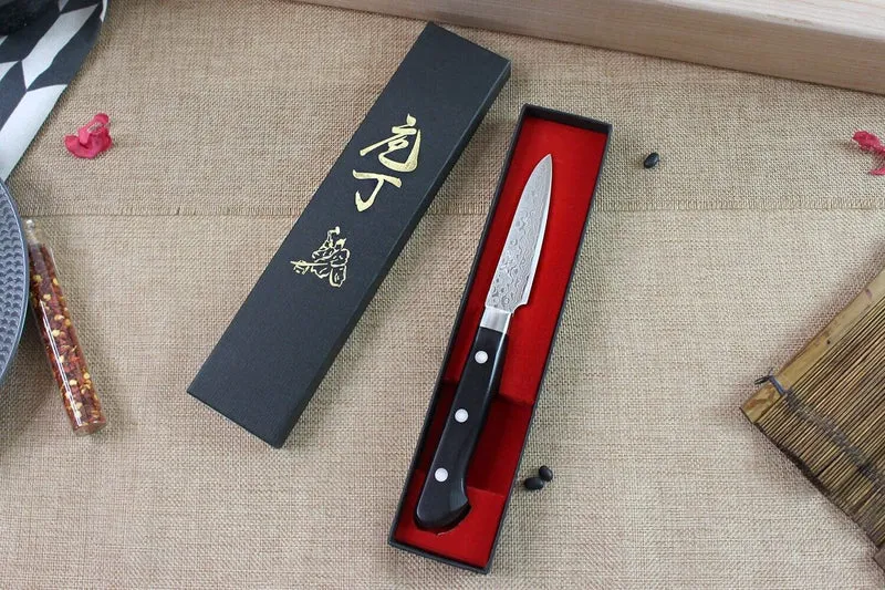 Couteau d'office japonais Tsunehisa VG10 Damascus 45 couches 7.5cm