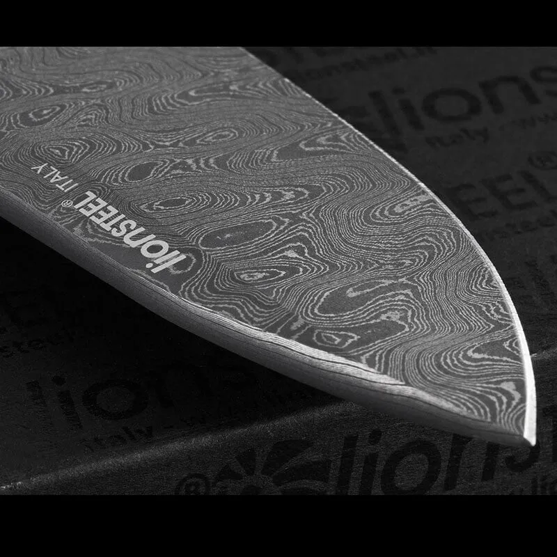 Couteau pliant LionSteel ROK damas manche titanium bleu 11cm