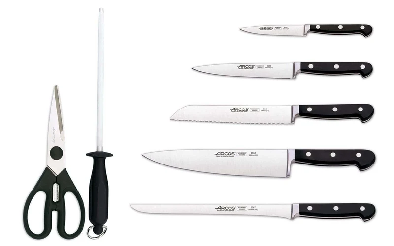 Bloc bois Arcos CLASICA 5 couteaux forgés + 2 accessoires