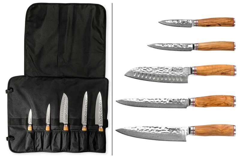 Mallette de 5 couteaux de cuisine Wusaki Damas 10Cr manches en olivier